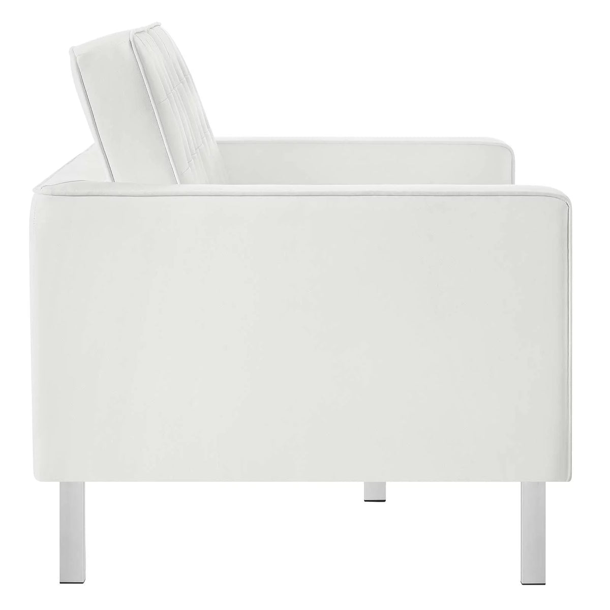 Silver White Tufted Vegan Leather Loveseat W6431