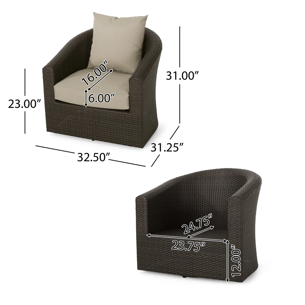 Mixed Brown and Mixed Khaki Wicker Swivel Club Chair N2052