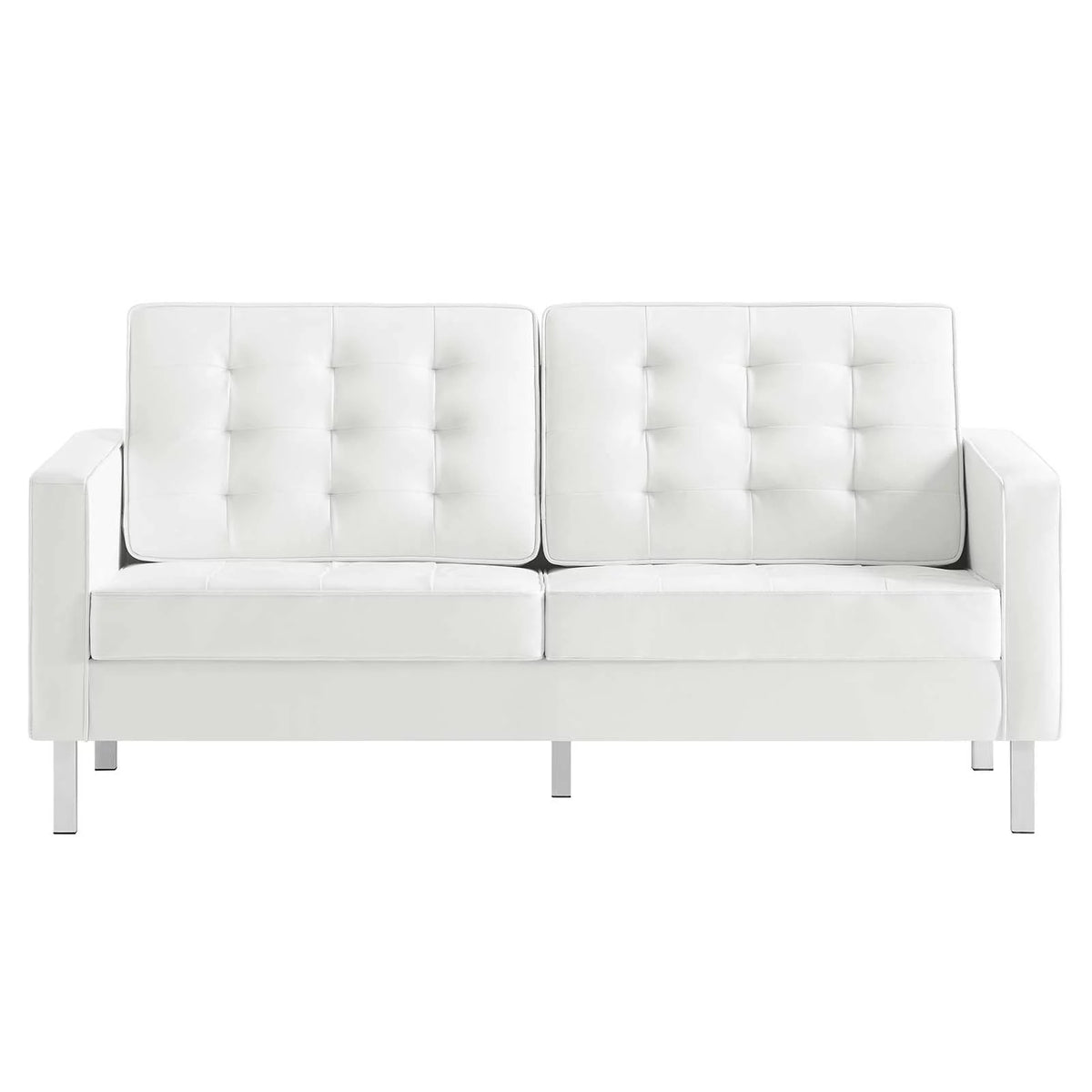 Silver White Tufted Vegan Leather Loveseat W6431