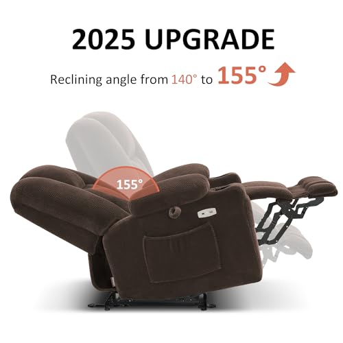 Brown Fabric Power Recliner Chair with Heat and Vibration Massage L642106