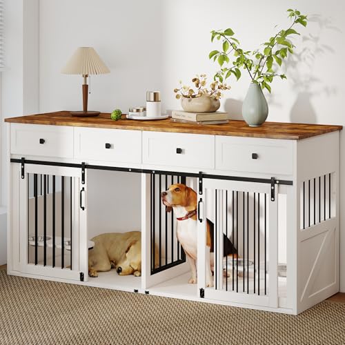 White Wooden Dog Crate Furniture with 2 Drawers O19143