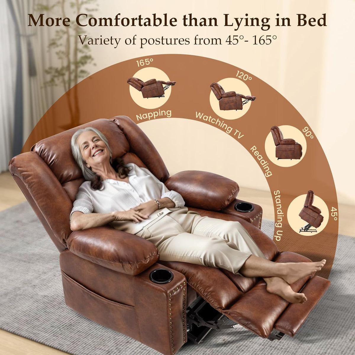 Large Power Lift Recliner with Extended Footrest, Heat and Massage O67454