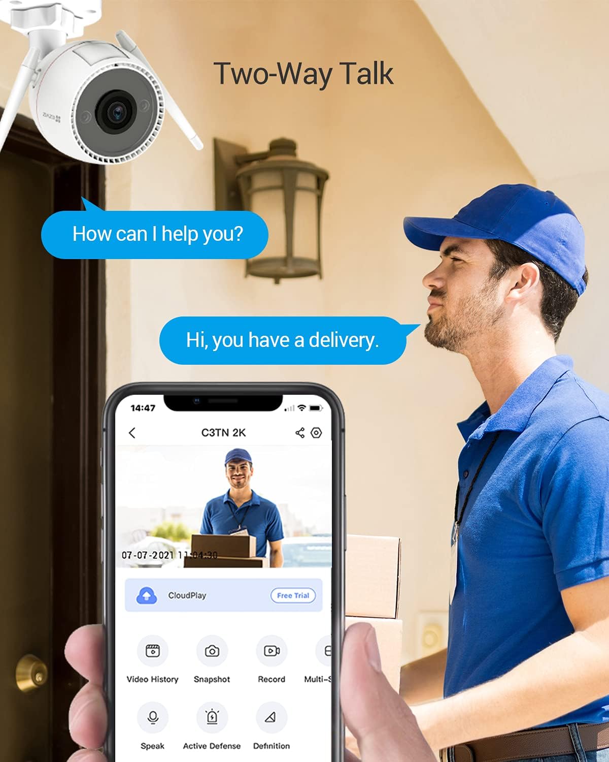 2K WiFi Security Camera with Color Night Vision and Two-Way Audio Y776616