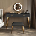 Black 31.5in Vanity Desk Set with 360° Rotating Mirror and Lights, 2 Drawers, Stool L431120