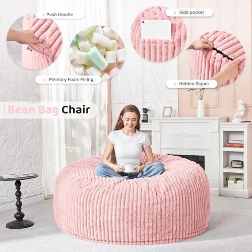5FT Grey Memory Foam Bean Bag Chair with Plush Cover U432640