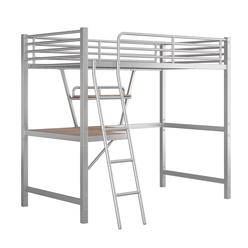 Metal Loft Bed with Desk and Shelf T457017