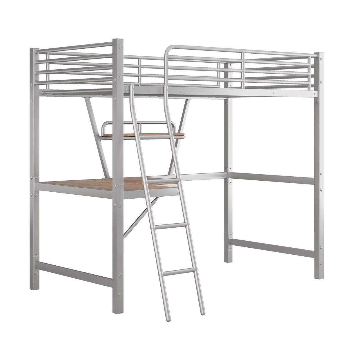 Metal Loft Bed with Desk and Shelf T457017