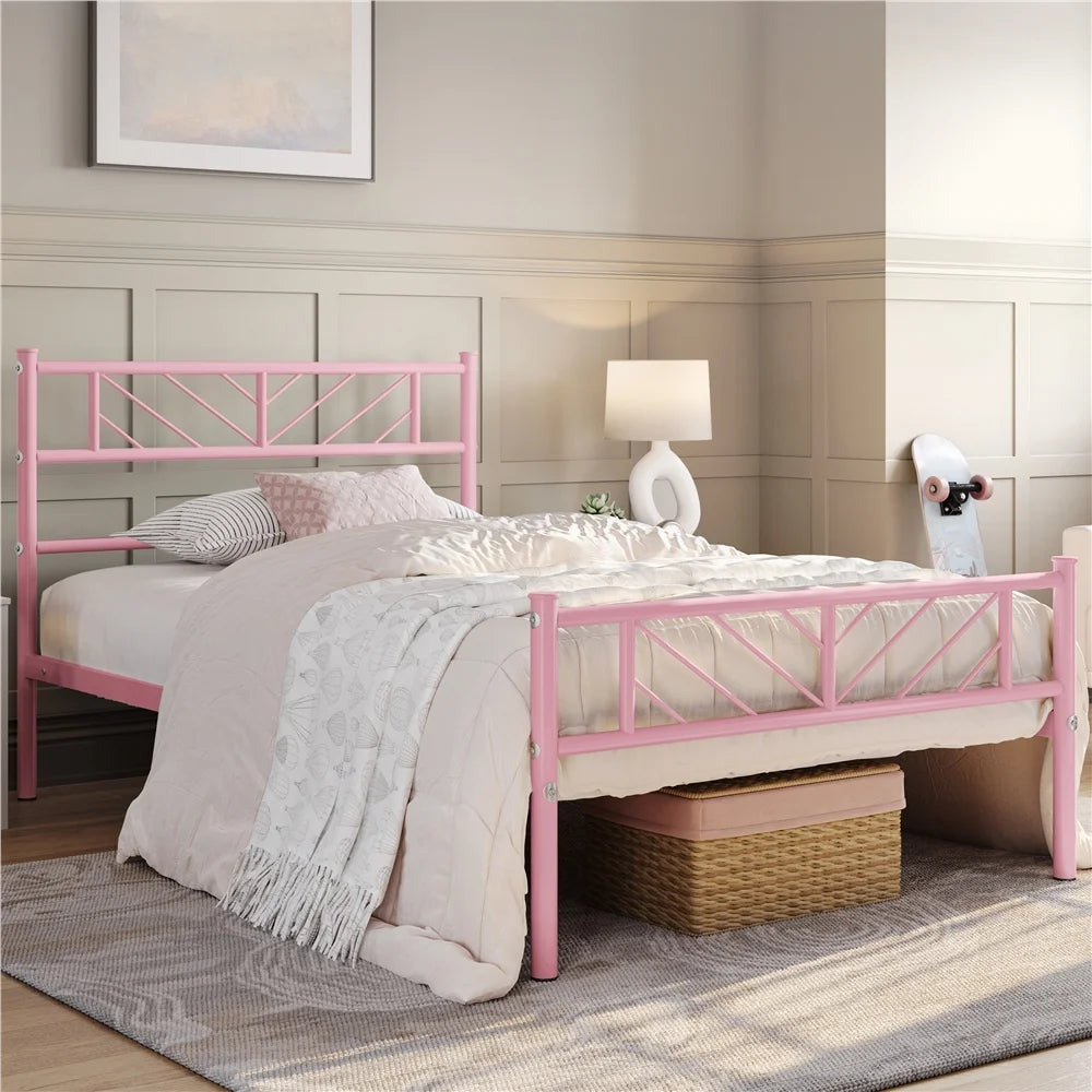 Queen Metal Platform Bed with Arrow Design Headboard and Footboard G808283