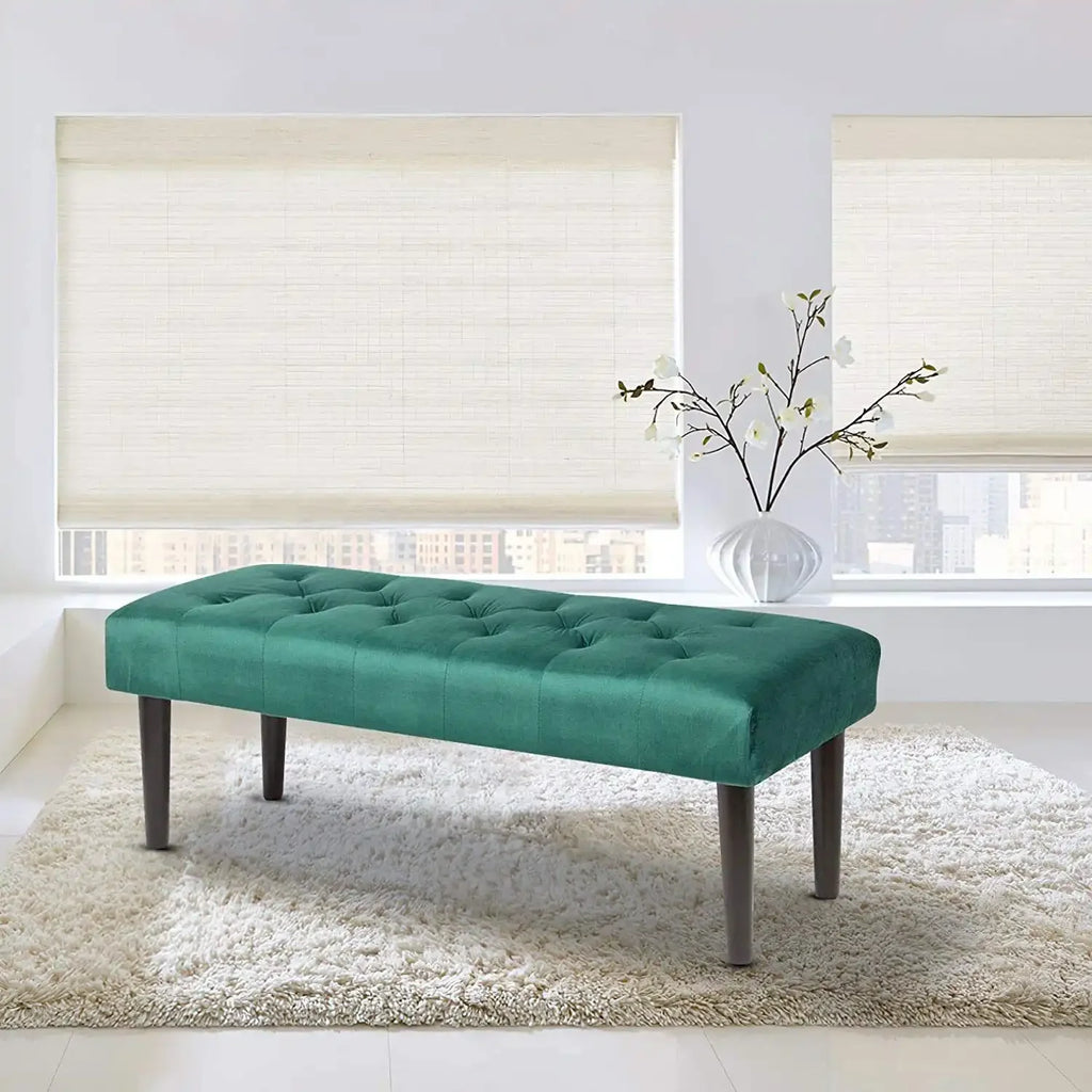 Green Velvet Upholstered Bench with Wooden Legs L853813