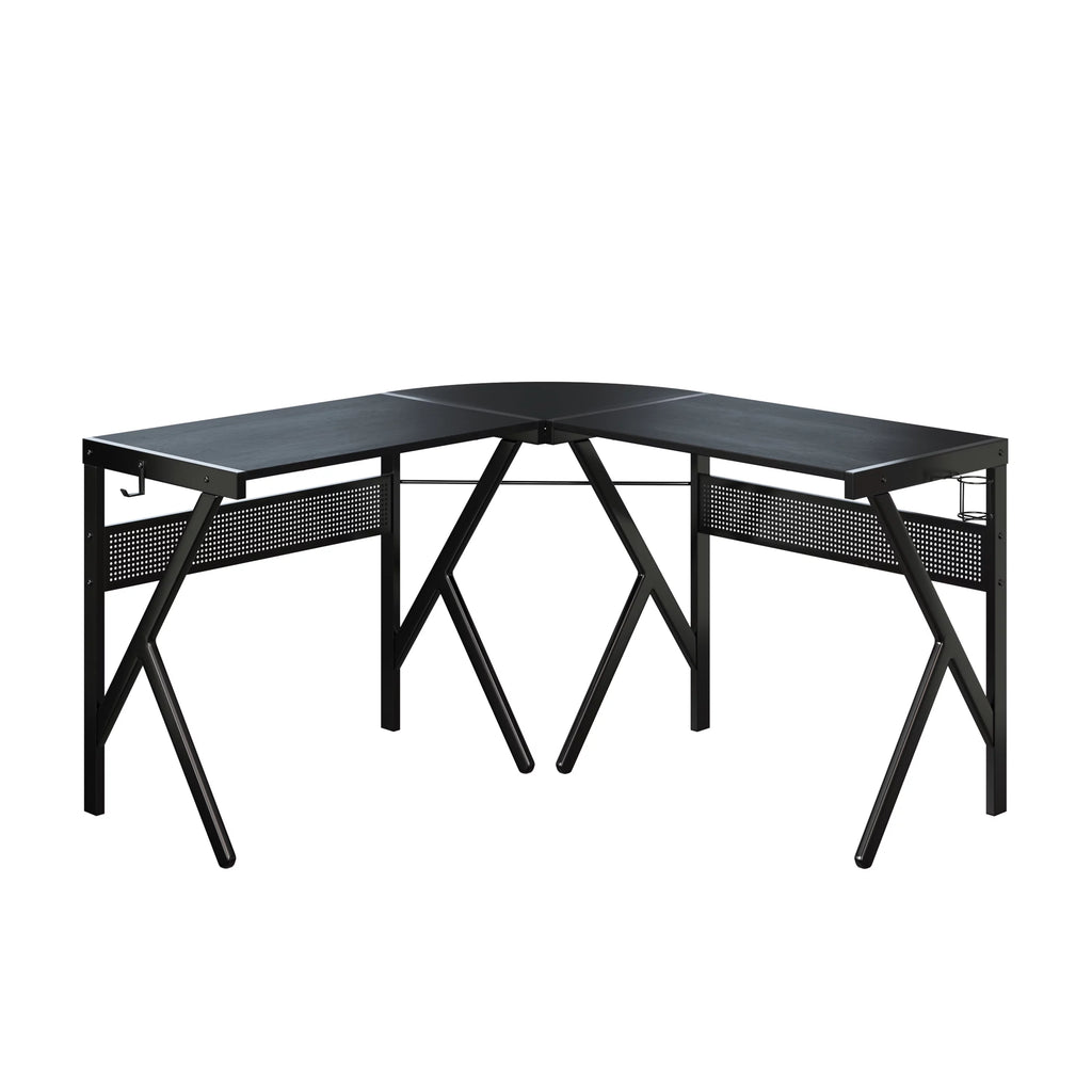L Shaped Computer Desk with Headphone and Cup Holder Black X168306