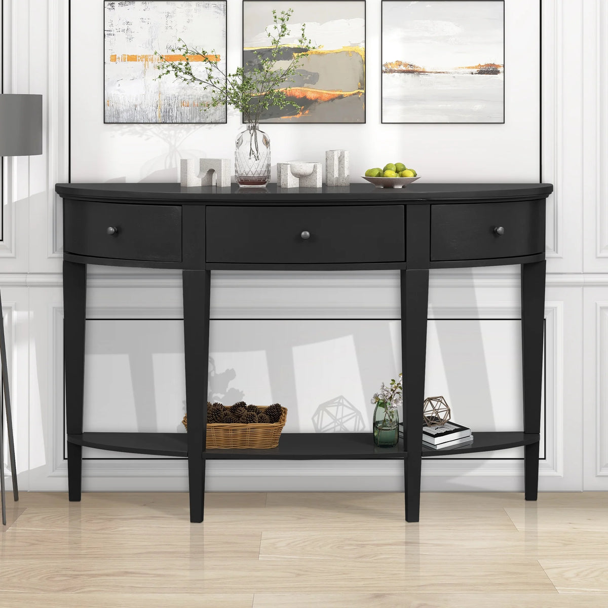 Black Curved Console Table with 3 Drawers L2715