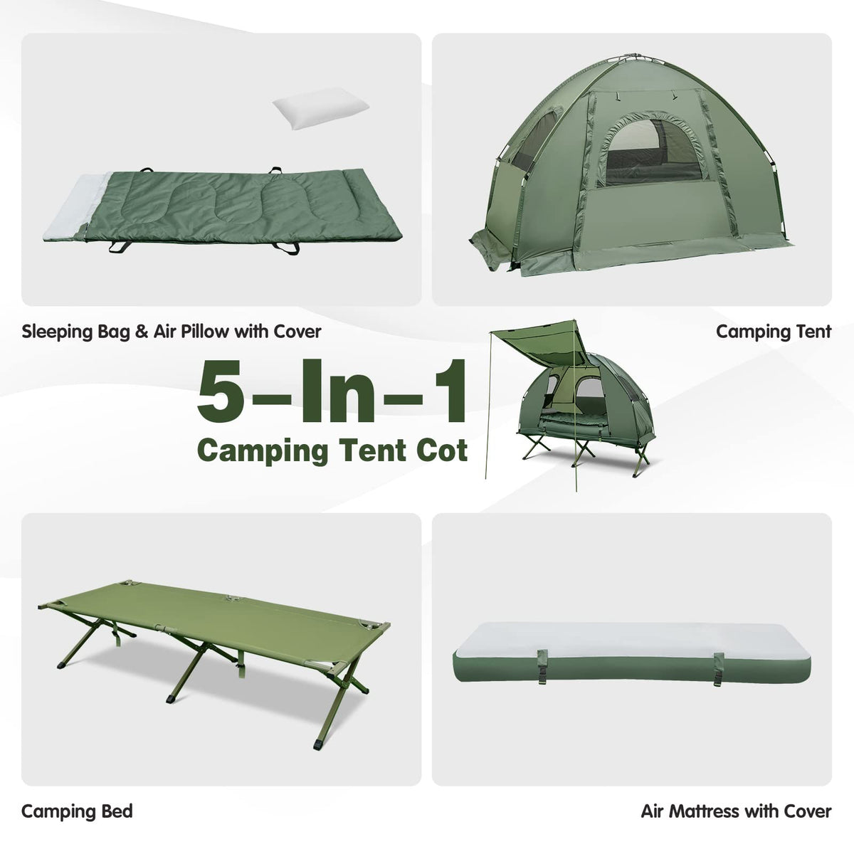 1-Person 5-in-1 Tent Cot with Air Mattress, Sleeping Bag, Carrying Bag K656860