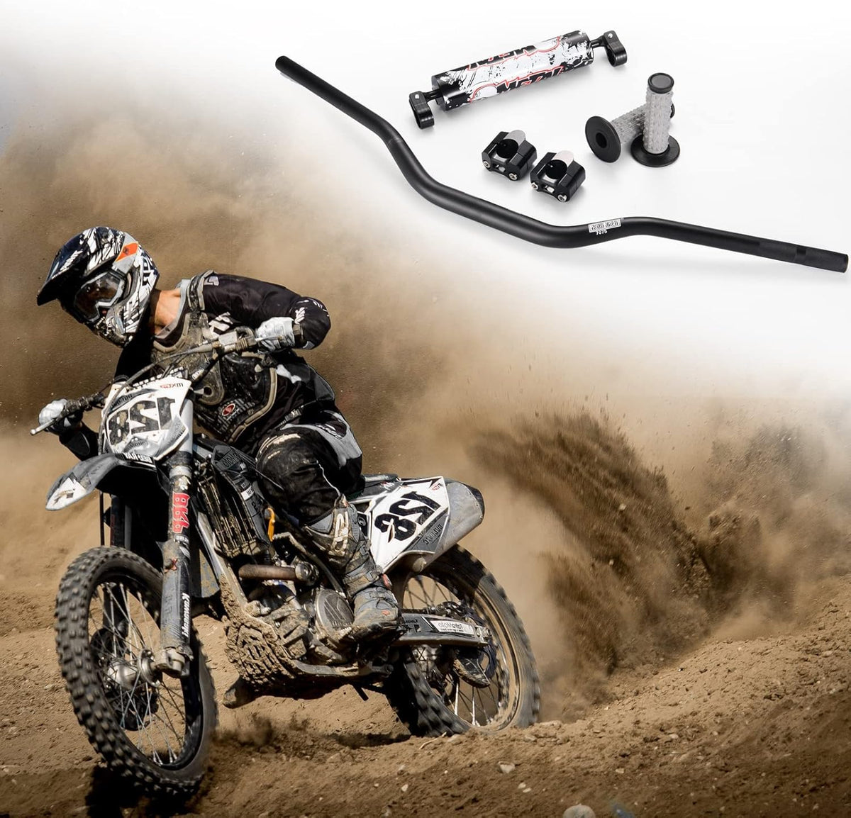 1 1/8" 28mm Handlebars 4 Pcs with Bar Pad, Universal Grips, Handlebar Brackets (Black) Pack of 2 L558913