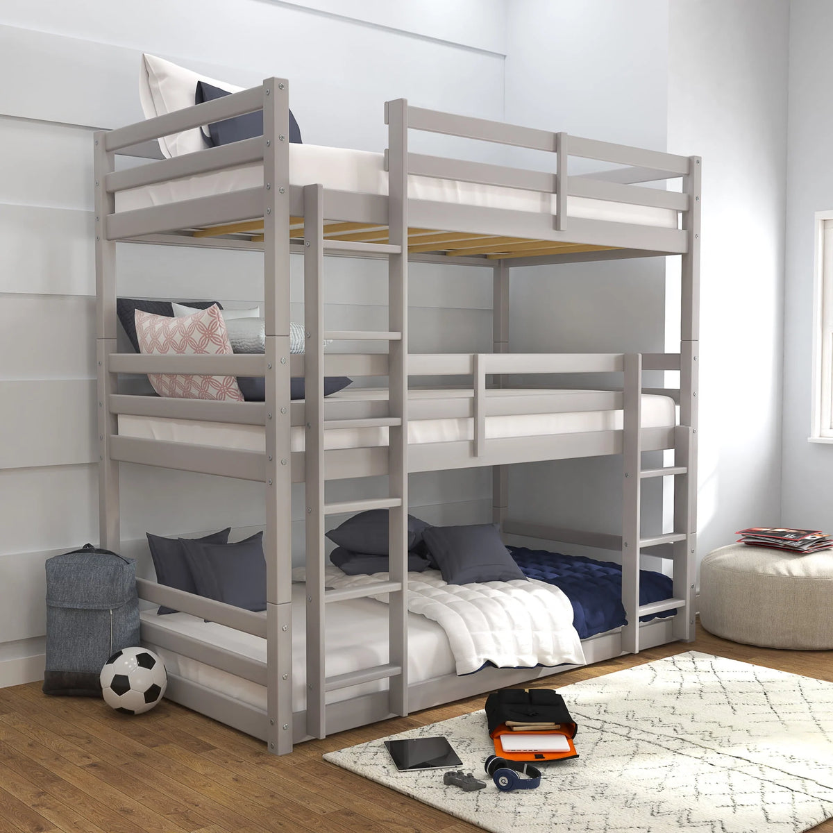 White Wood Convertible Bunk Bed J973