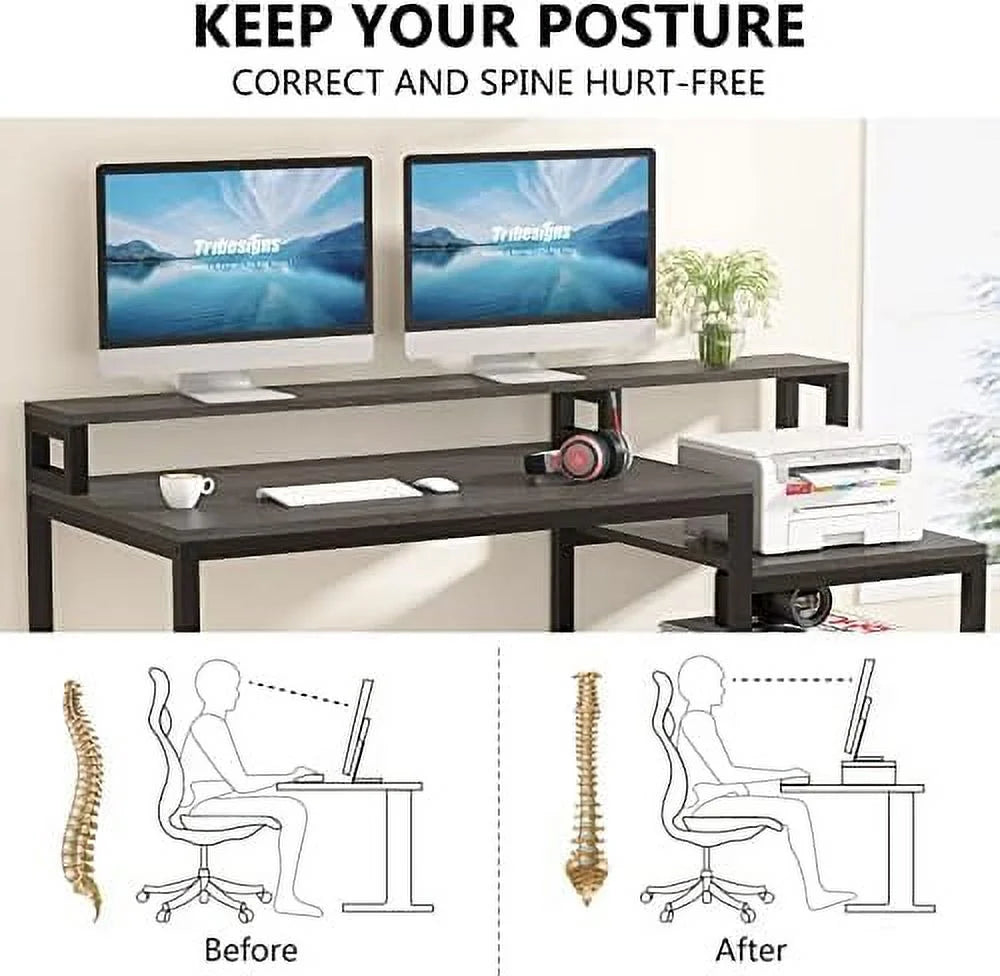 60 inch Computer Desk with File Drawer and Shelves D950