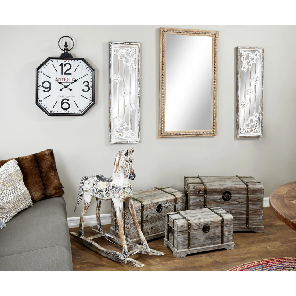 Brown Bohemian Wood Rectangular Wall Mirror G594