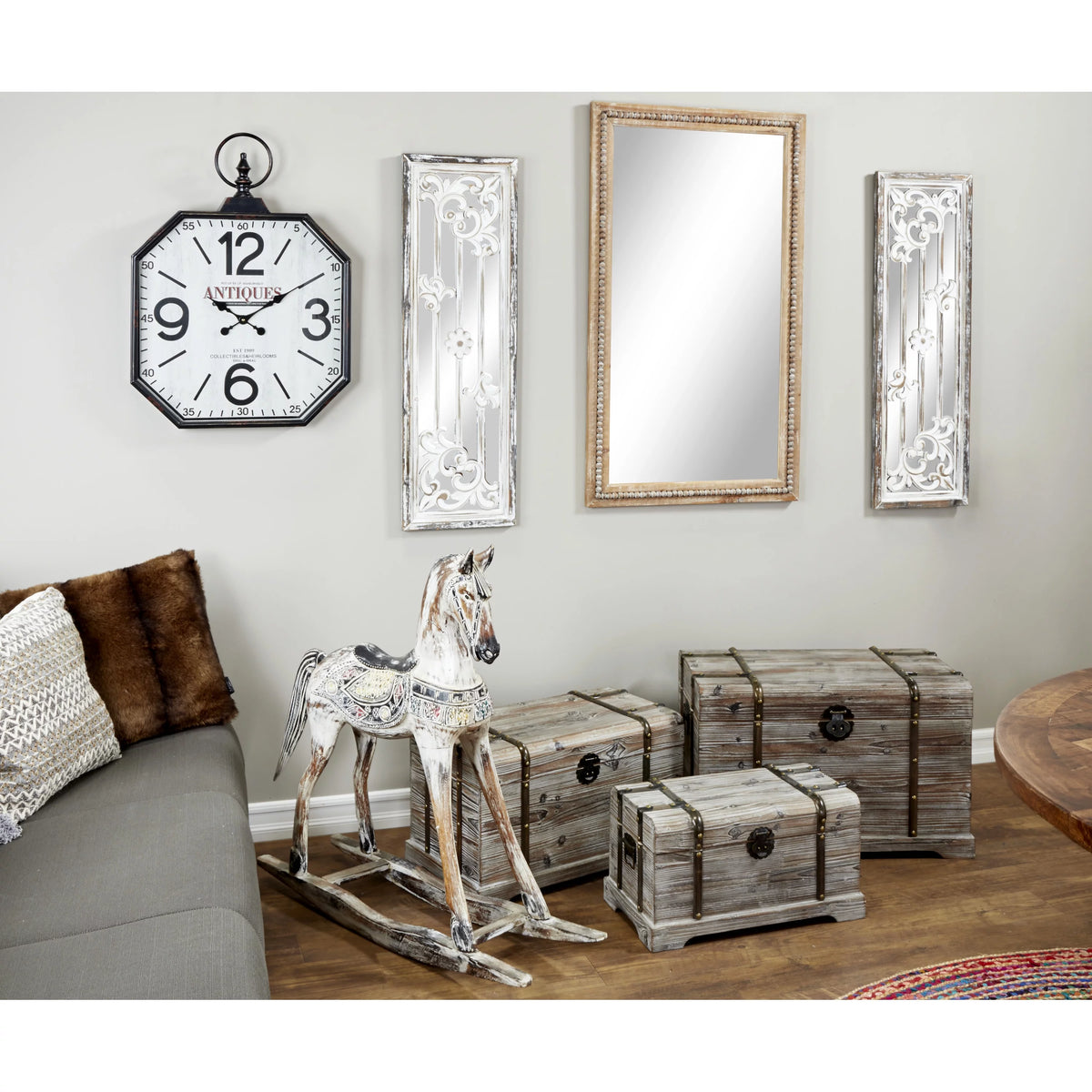 Brown Bohemian Wood Rectangular Wall Mirror G594