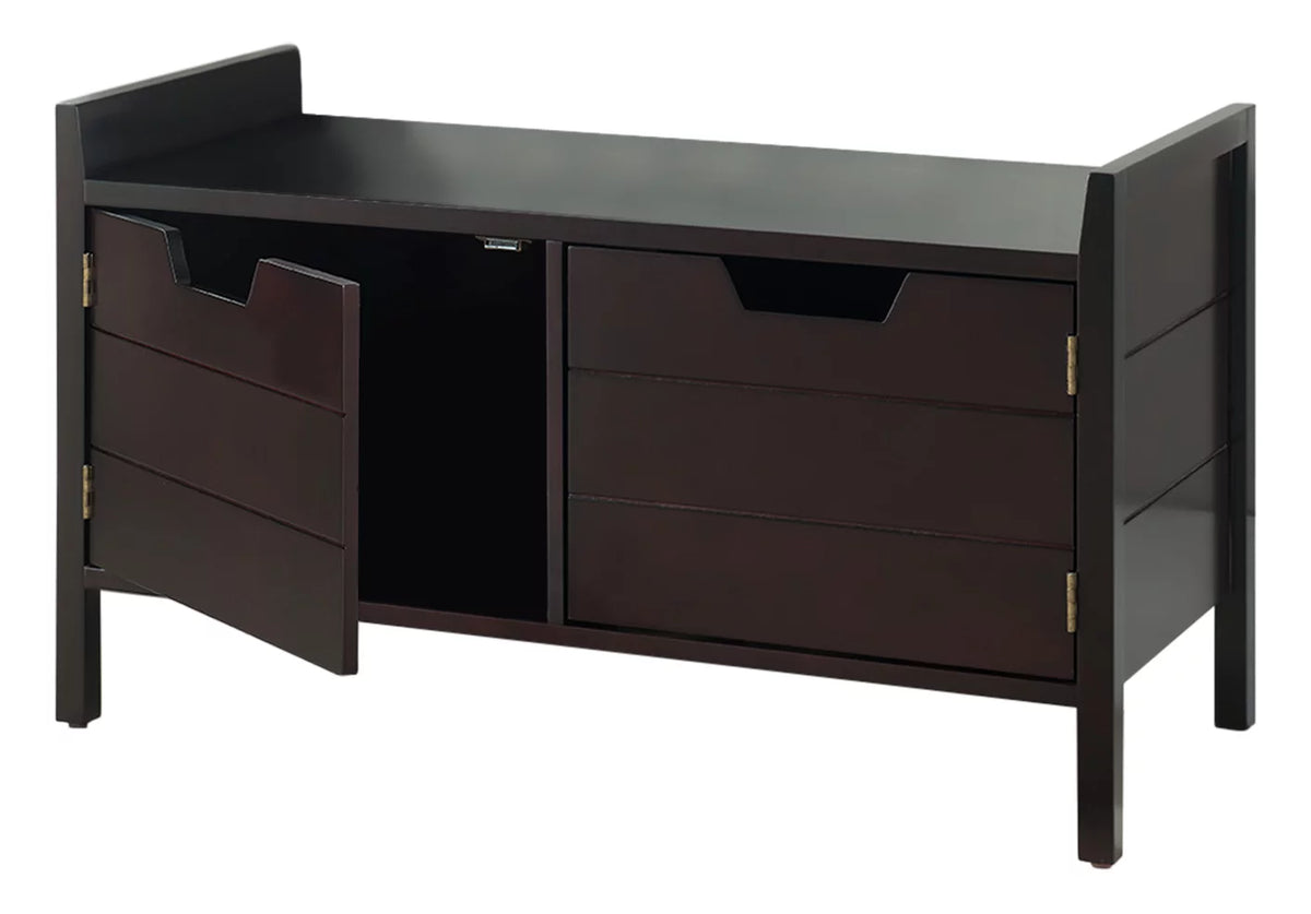 Espresso Wood Shoe Bench with Cabinet Storage A477