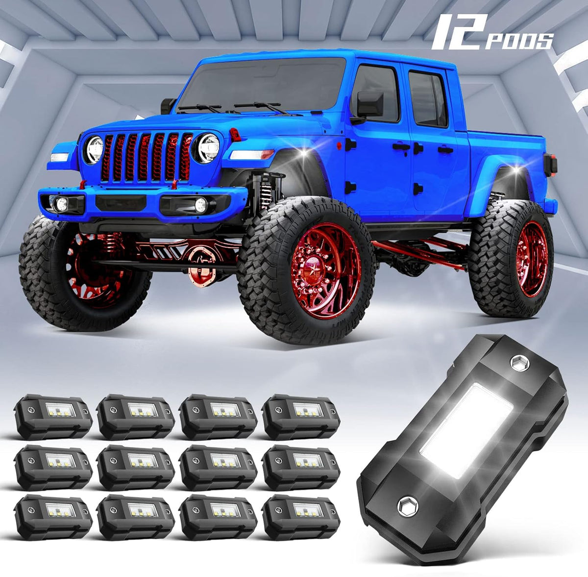 White 12 Pod Waterproof LED Rock Lights H2224
