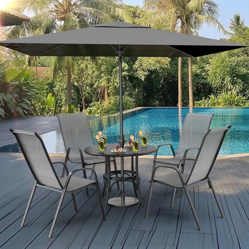 Black Set of 6 Stackable Outdoor Dining Chairs with Sling High Back and Armrests V434