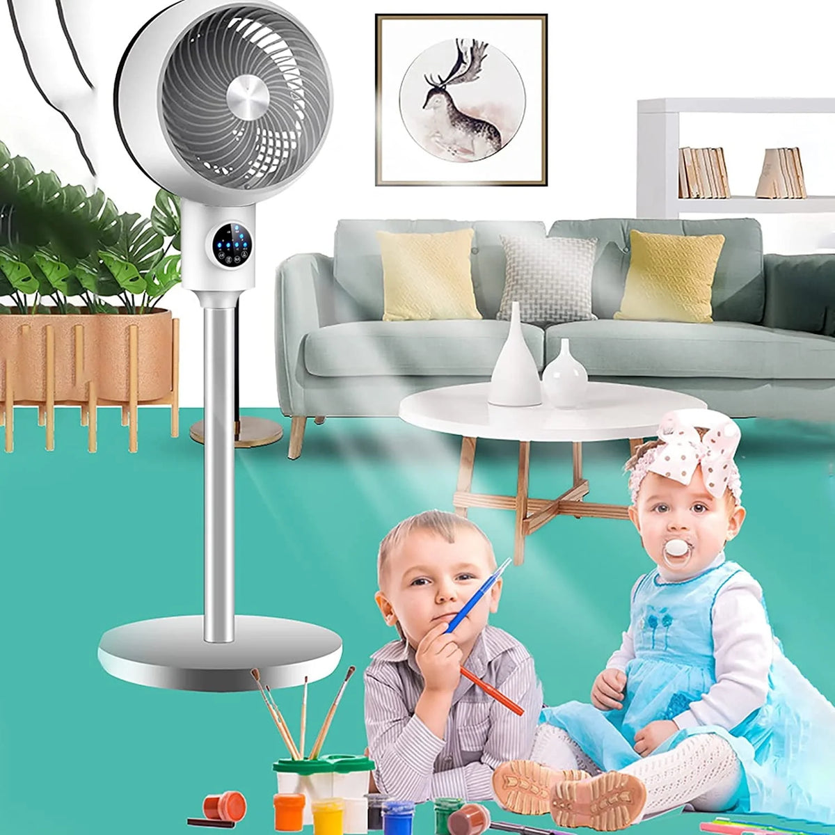 Electric Fan Floor Standing Swing Head Air Circulation Fan Remote Control D4425