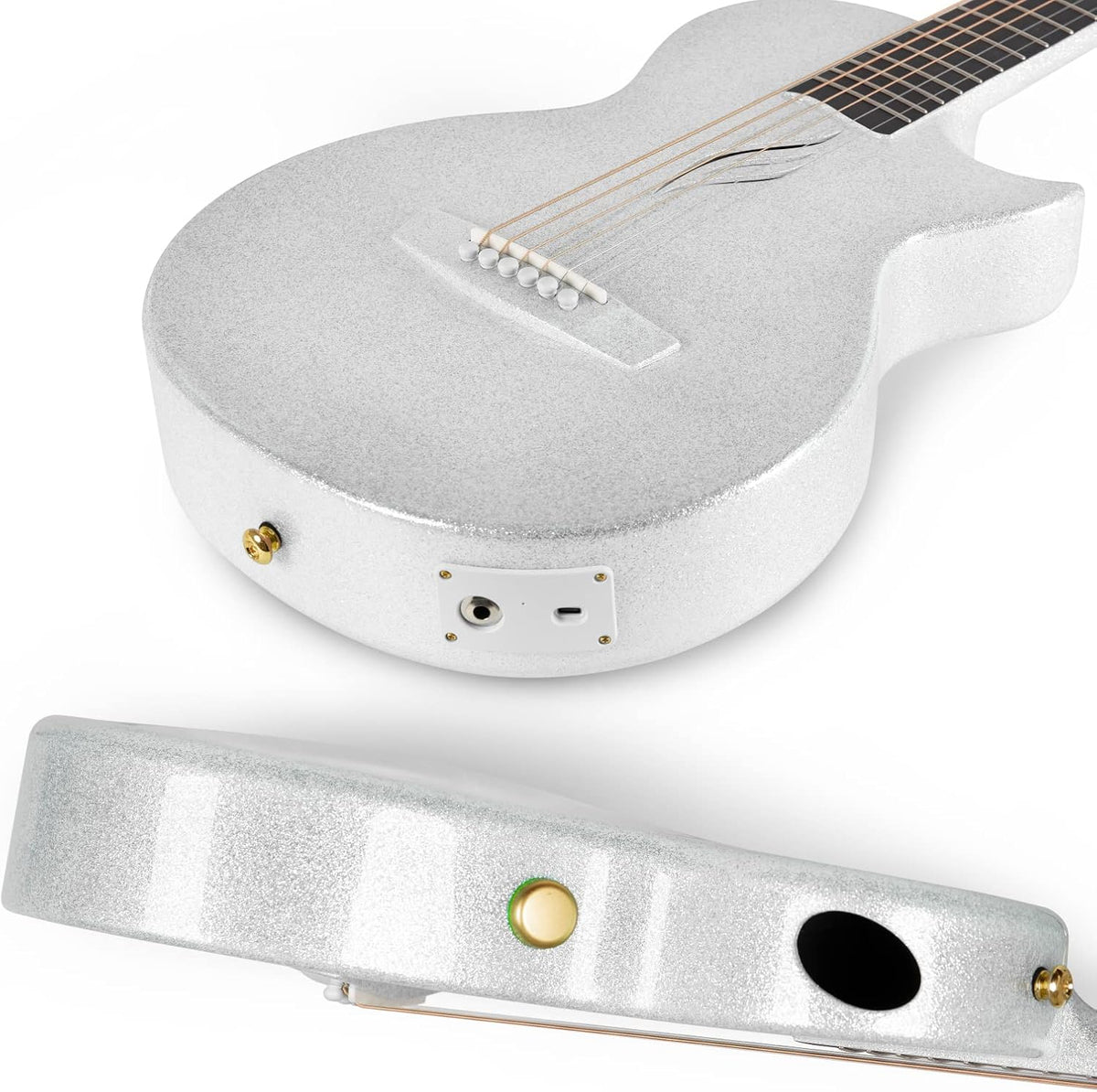 Carbon Fiber Acoustic Electric Guitar with Gig Bag, Strap, Strings, Instrument Cable (Sparkling Silver) D164178