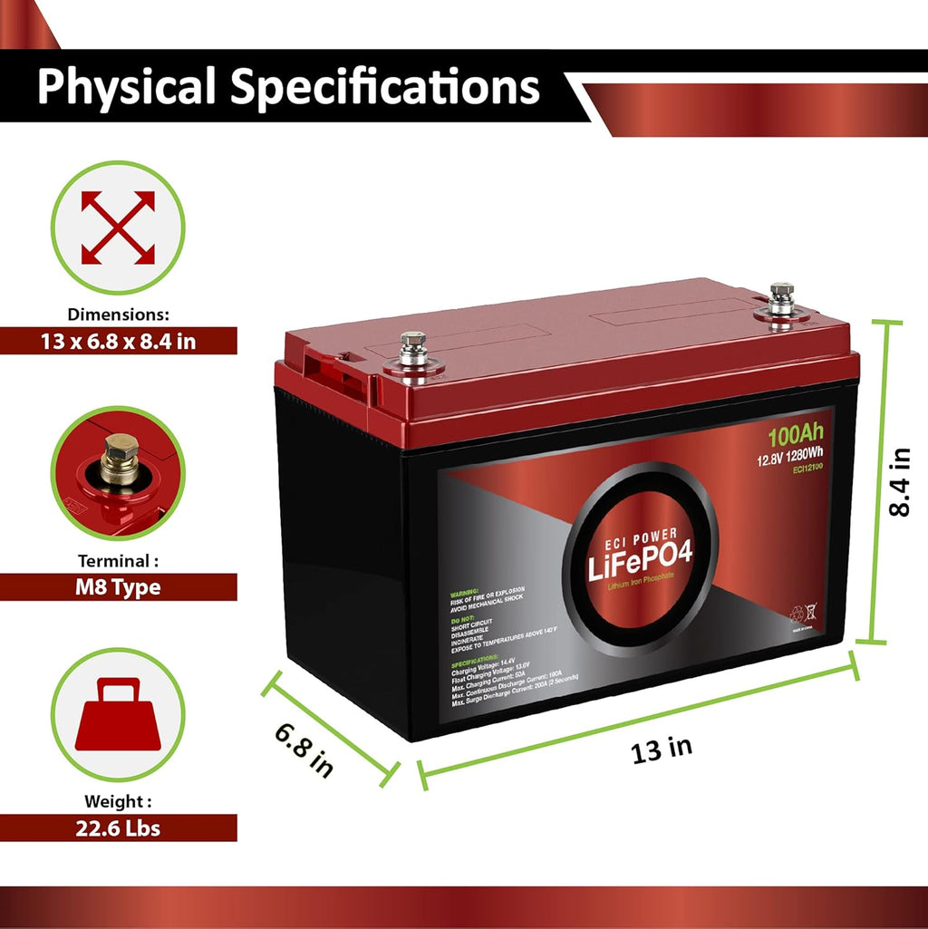 12V 100Ah Lithium LiFePO4 Deep Cycle Rechargeable Battery T269