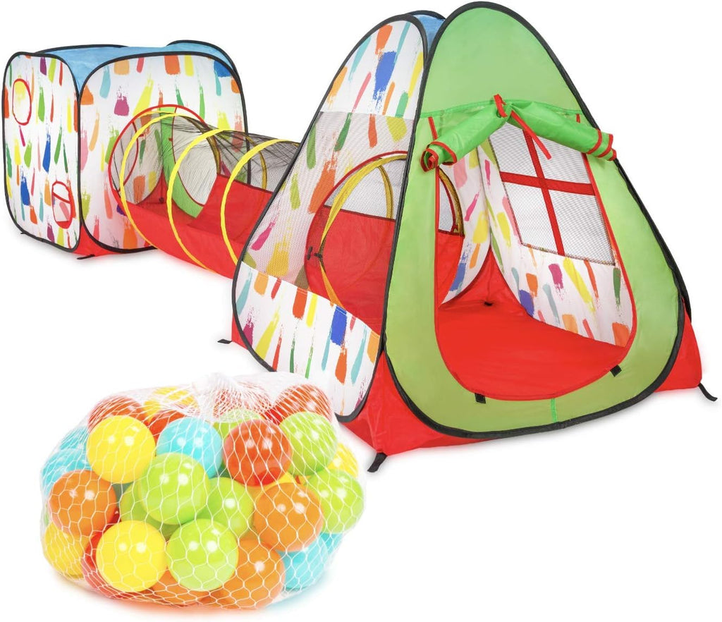 Kid's Pop up Tent Tunnel Playhouse with 50 Balls and Carry Bag Z8359