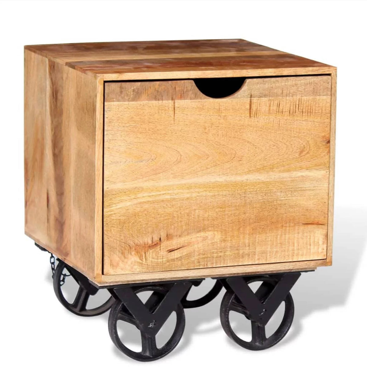 Solid Mango Wood Side Table with Drawer Wheels K324