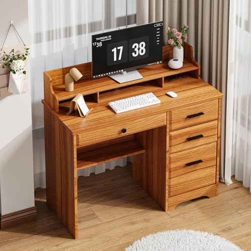 White 44 Inch Computer Desk with Storage Drawers and Hutch J856896