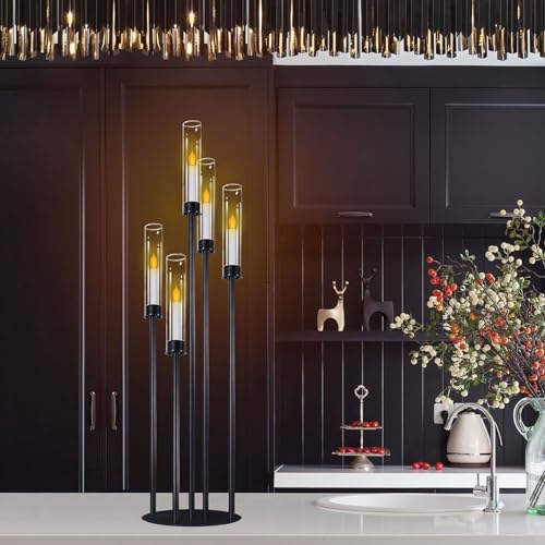 Black 5 Head Glass Cylinders Metal Candelabra F264413