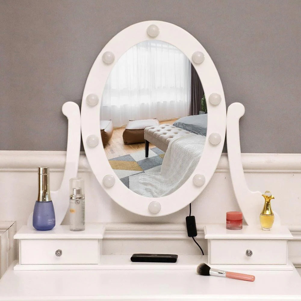 White 5 Drawer Vanity Table with Cushioned Stool Set V5754