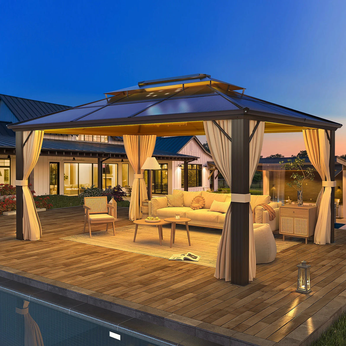 10'x13' Polycarbonate Double Roof Aluminum Hardtop Gazebo V995544