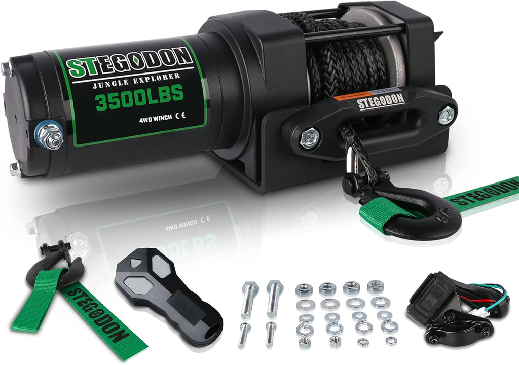 3500 lb. Load Capacity 12V Synthetic Rope Electric Winch with Wireless Remote C829