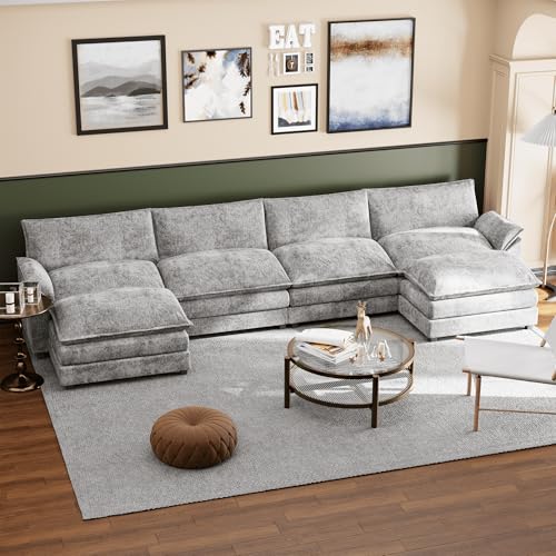 Dark Grey Chenille U Shaped Modular Sofa with Ottoman E303
