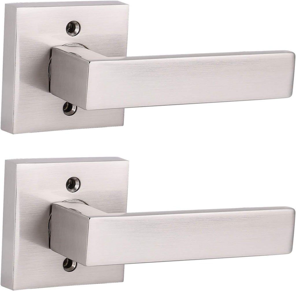 5 Pack Satin Nickel Square Door Levers with Privacy Lock B820049