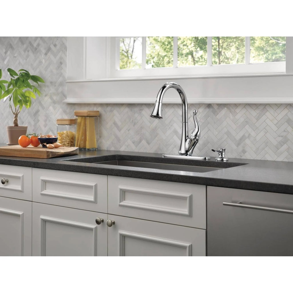 Single Handle Pull-Down Kitchen Faucet with Soap Dispenser Chrome D340
