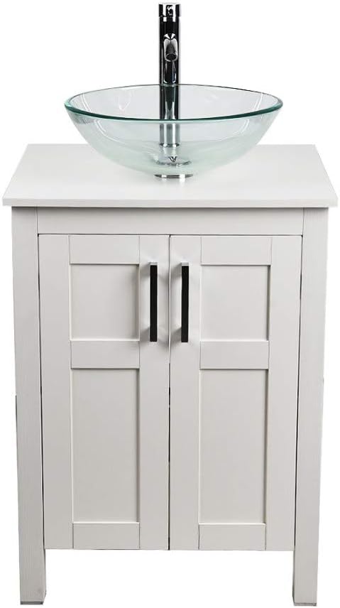 24 Inches White Single Bathroom Vanity Set with Top and 2-Door Cabinet I654