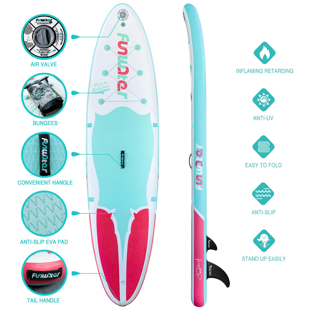 Light Blue Pink Inflatable Stand Up Paddle Board 11'x33''x6'' P602