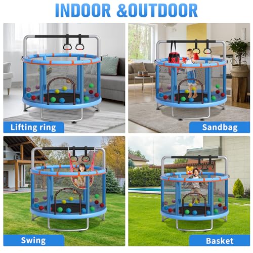 55" Small Trampoline with Enclosure Net and Basketball Hoops R9067