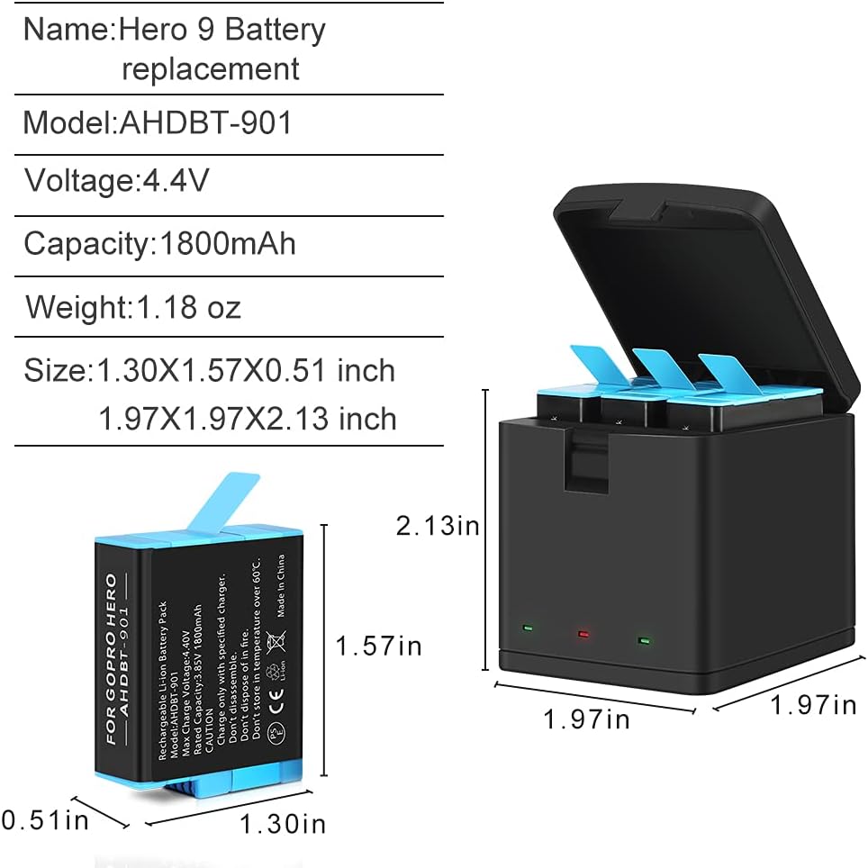 3-Pack 1800mAh Camera Batteries with 3-Channel USB Charger I43350