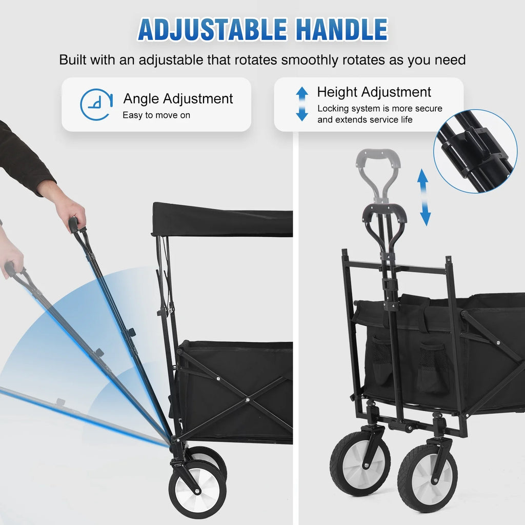 Black Folding Wagon Cart with Removable Canopy X9160