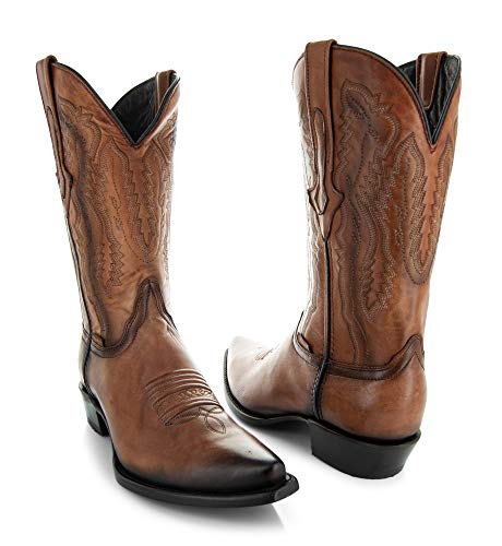 Tan Genuine Leather Snip Toe Cowboy Boots I22920
