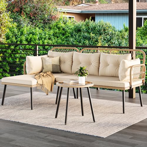 4-Piece Wicker Patio Bistro Set with Cushions and Metal Table F776