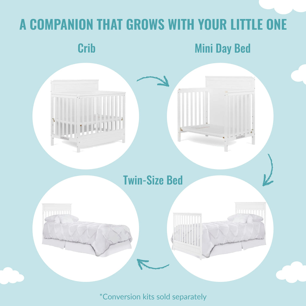 White 4-in-1 Convertible Mini Crib P3028