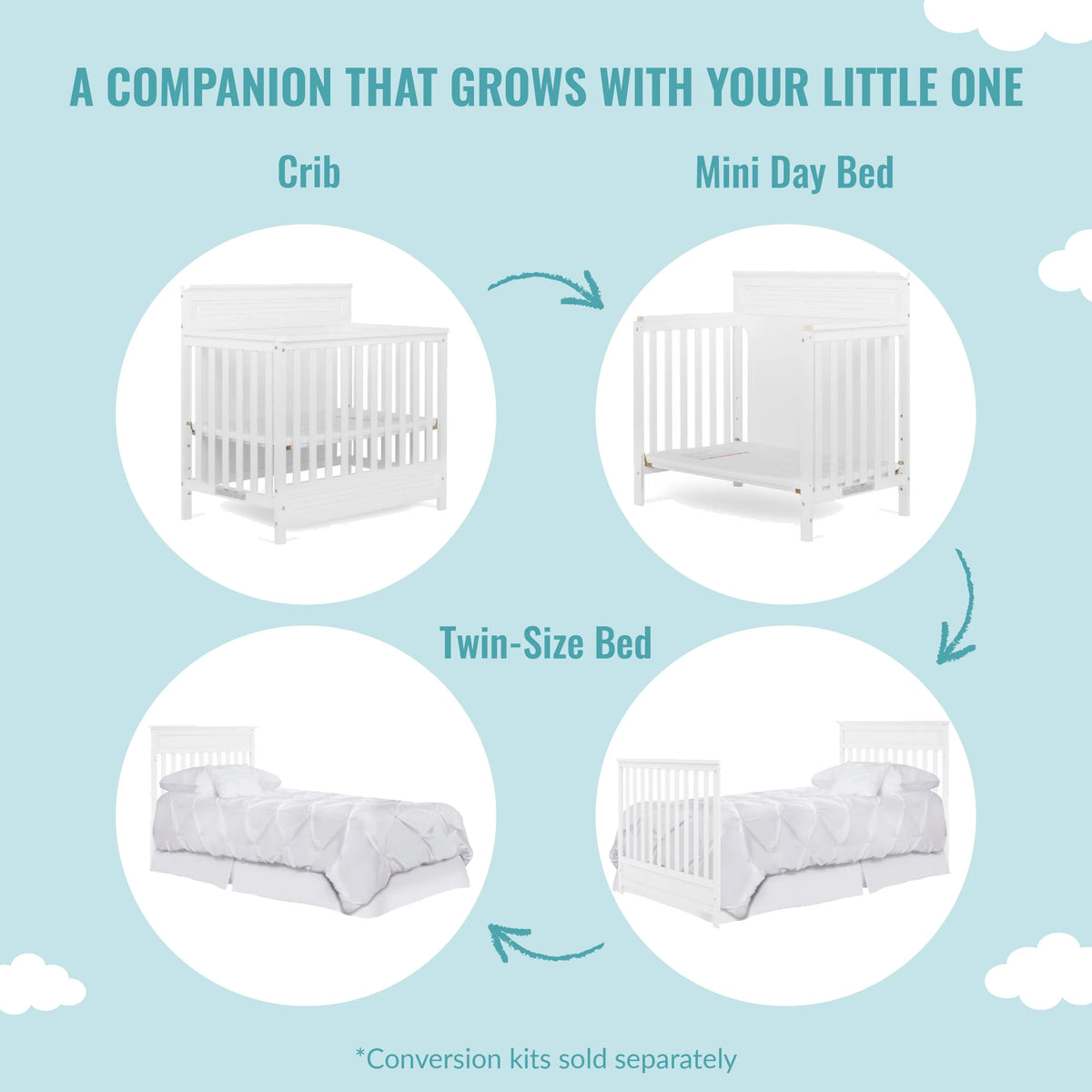 White 4-in-1 Convertible Mini Crib P3028
