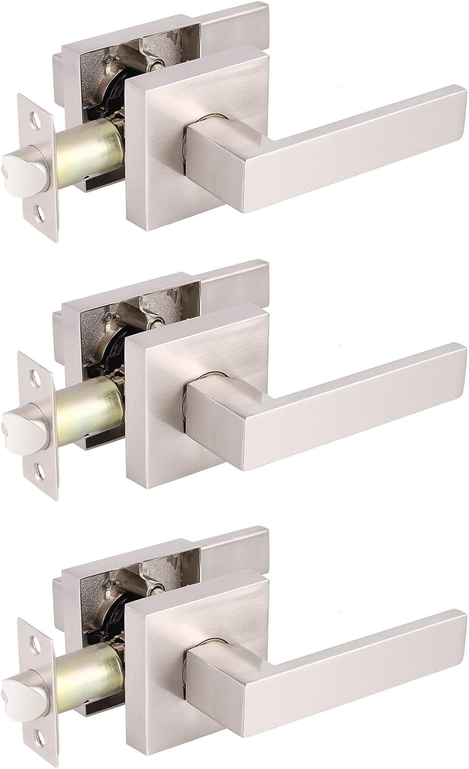 5 Pack Satin Nickel Square Door Levers with Privacy Lock B820049