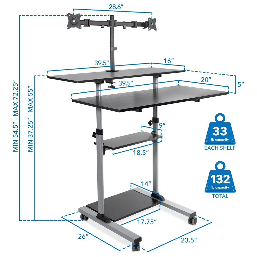 Extra Wide Mobile Standing Desk with Dual Monitor Mount G331480