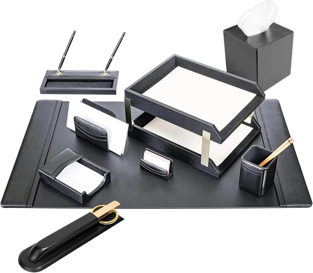Black Leather 11-Piece Desk Set I96221