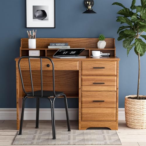 White 44 Inch Computer Desk with Storage Drawers and Hutch J856896